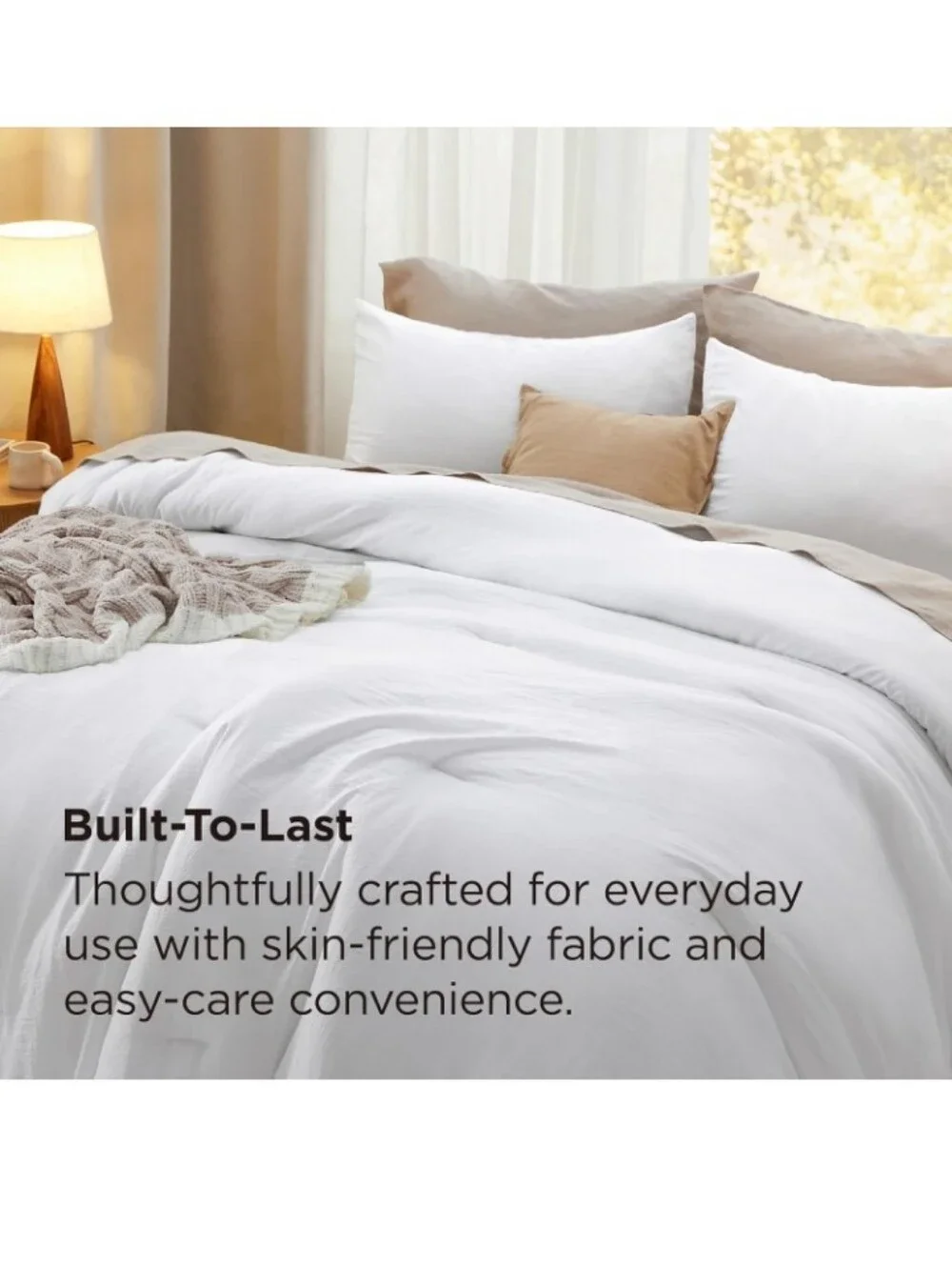 Bedsure Queen Comforter Set Prewashed Soft Bedding Set 3Pcs White 90